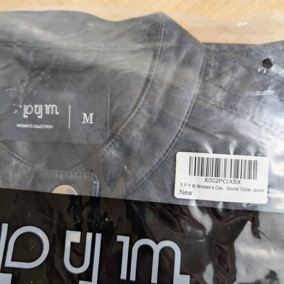 SPYM Womens Medium Faux Leather Jacket, Casual Fashion Zip Up Round Collar Coat - Picture 7 of 9